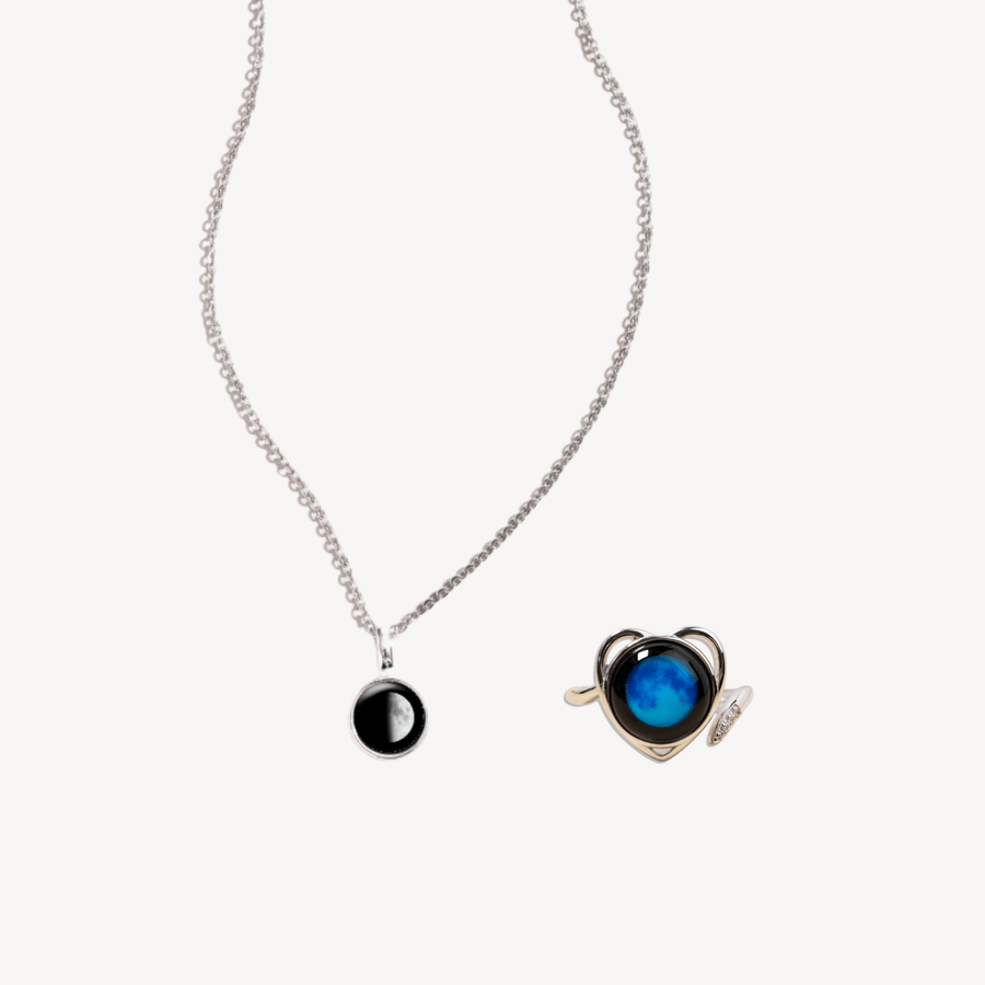 Sky Light Necklace and Luna Love ring bundle in silver