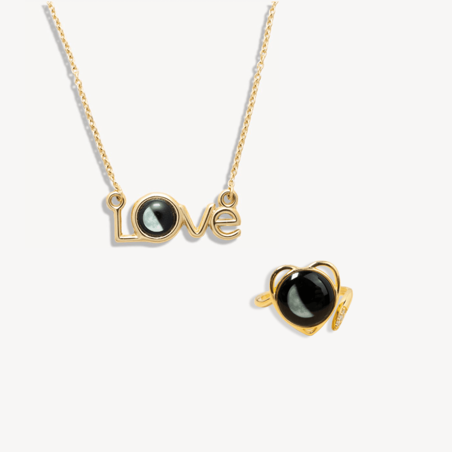 Luna Love Necklace and Love ring in gold