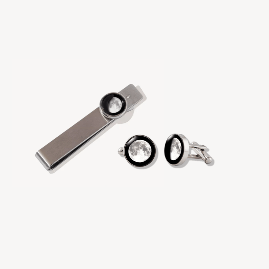 Moon and Crystal Tie Bar and Cufflinks Bundle