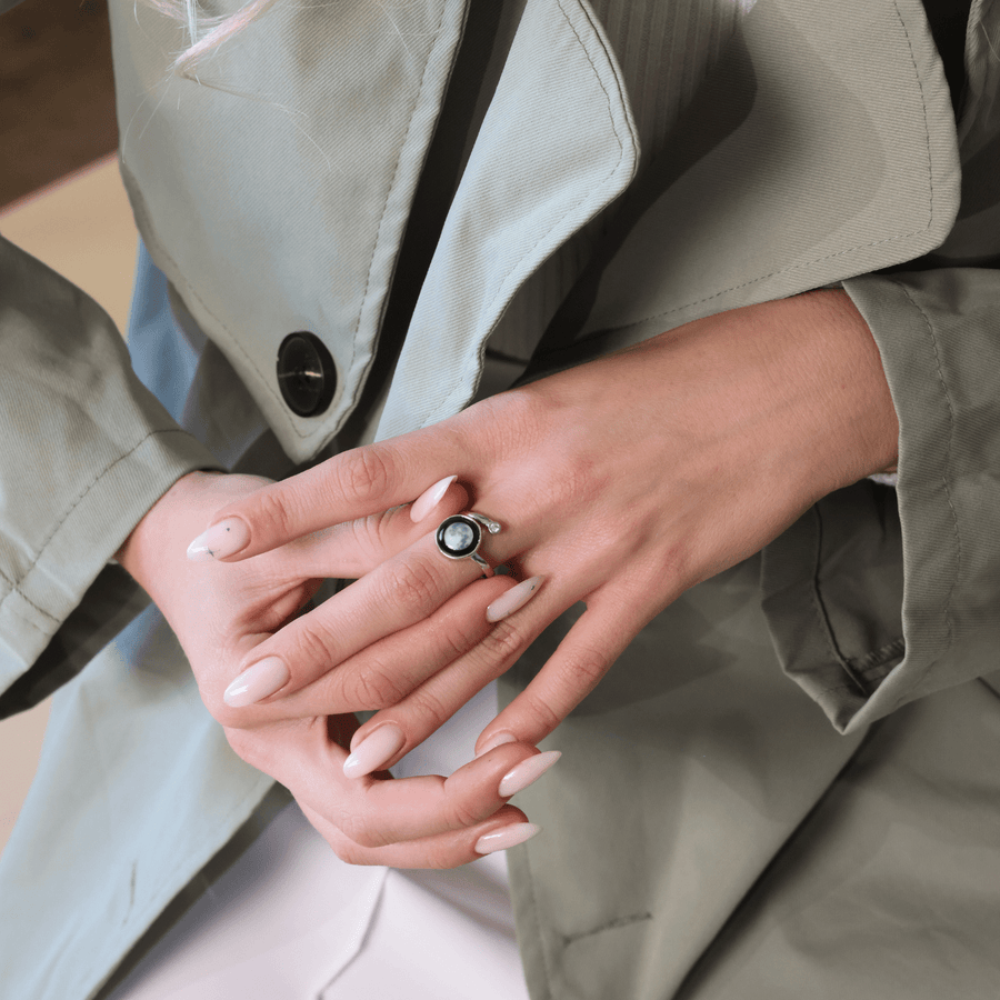 Cosmic Spiral Ring In Rhodium