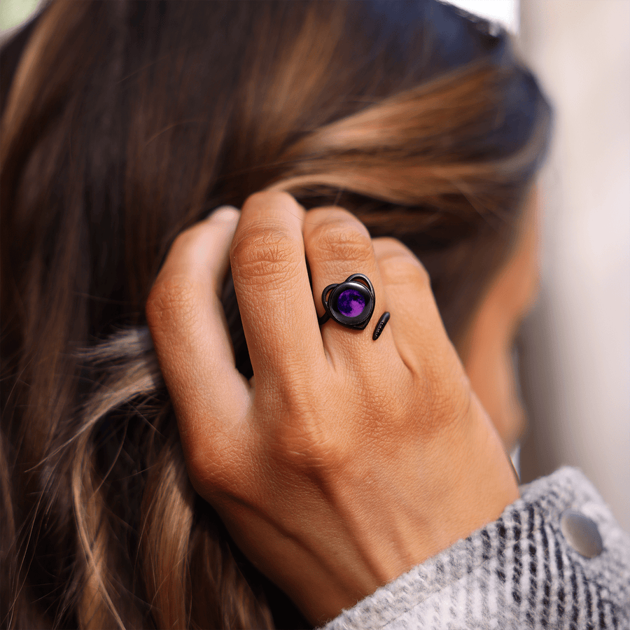 Purple Moon Luna Love Ring in Black Matte