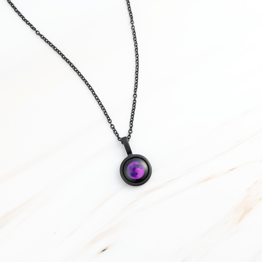 Purple Moon Sky Light Necklace in Black Matte